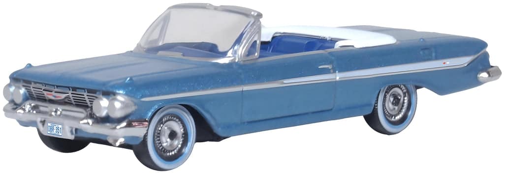 H0 Oxford 87CI61006 – Chevrolet Impala Cabriolet 1961 bleu métallisé et blanc – H0 (1:87) – photo 1