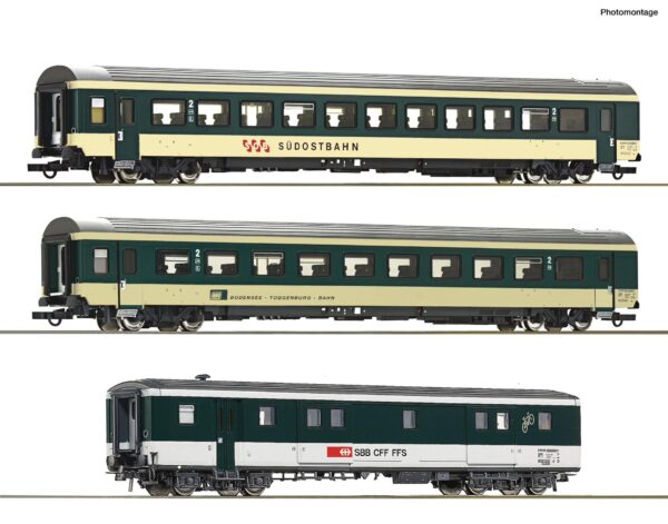 H0 Roco 6200212 – Coffret de 3 voitures voyageurs Voralpen-Express SOB / BT / CFF – H0 – photo 1