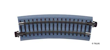 H0m Tillig 83718 – Rail courbe R353 mm – 15° pour voie ballastée brune